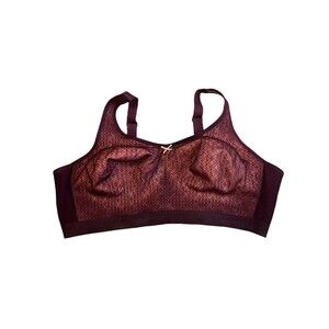 Cacique Unlined Full Coverage No-Wire Bra Women 46DDD Burgundy Cotton Lace Over